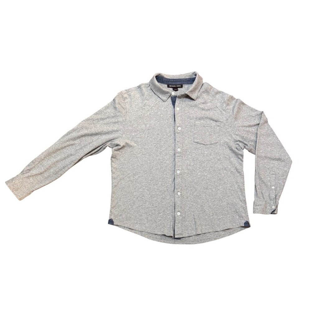 Michael Kors Womens Long Sleeve Button Down Shirt Gray Cotton Boyfriend Fit L